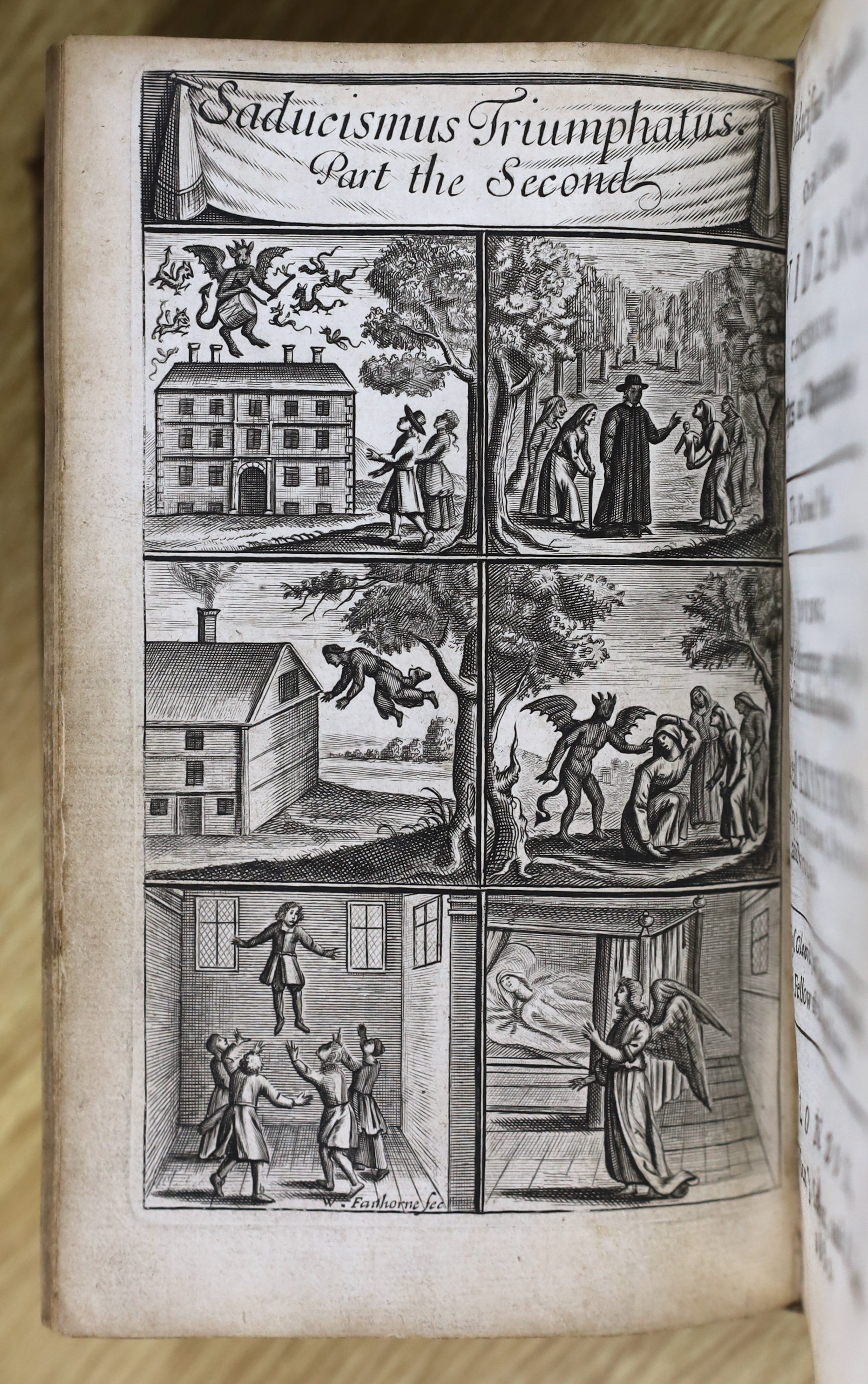 Glanvil[l] - Joseph - Saducismus Triumphatus: or, Full and Plain Evidence concerning Witches and Apparitions, in 2 parts, in one vol, calf, rebacked, with one only (of 2) engraved frontispieces to 2nd part, by Faithorne,